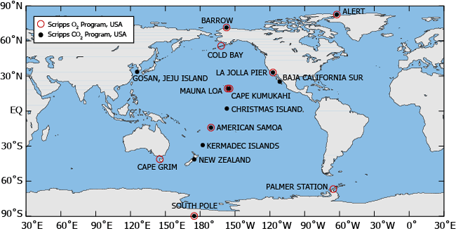 Scripps programs CO2 sampling stations